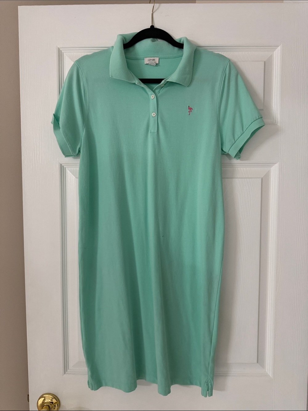 J. Crew Mint Polo Shirt Midi Dress with Pink Embroidery